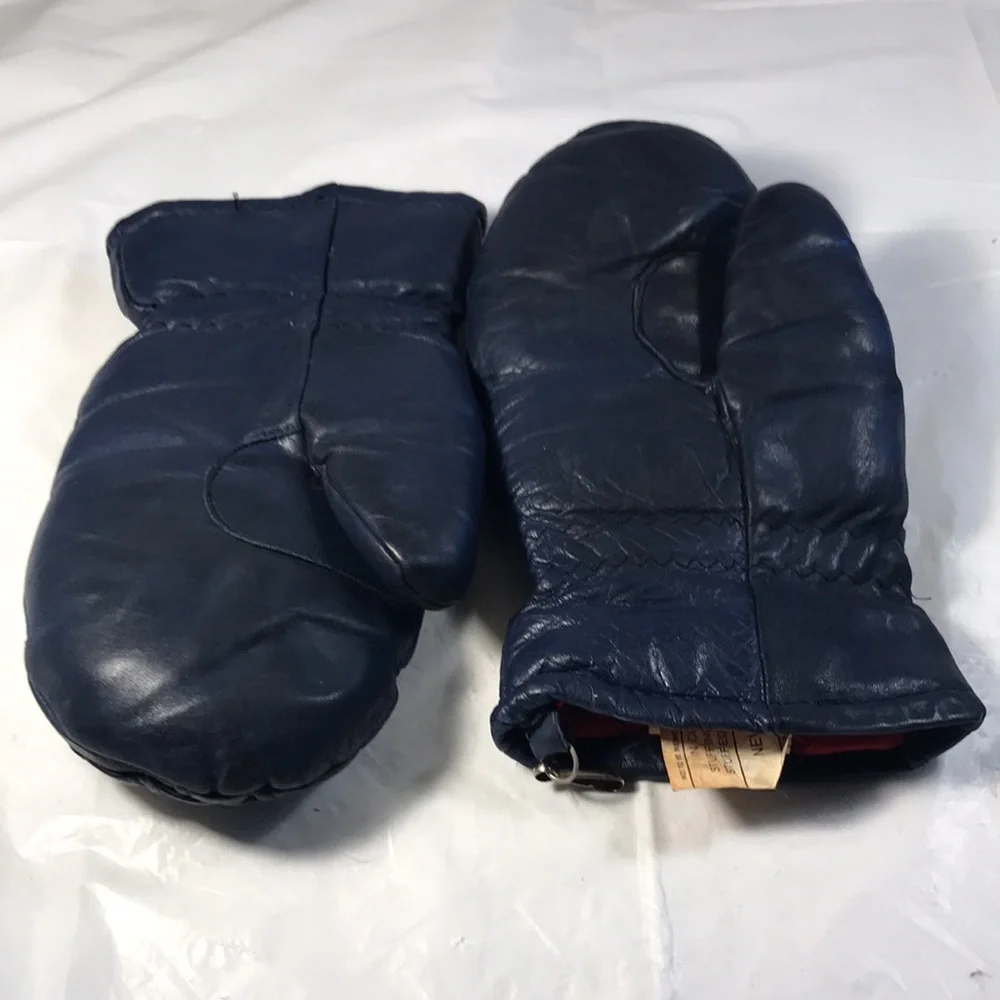 Dorsons Sports Vintage Blue Leather Insulated Snow Ski Winter Mittens